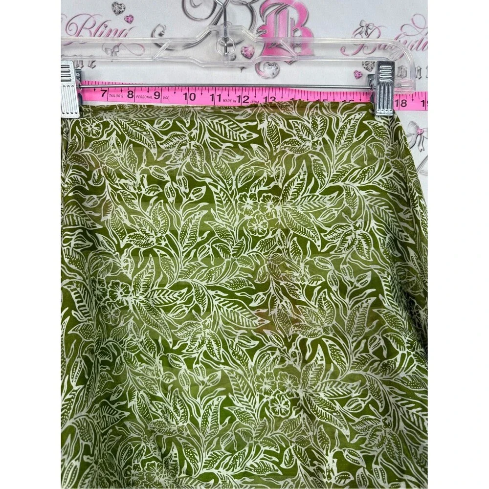Scarf tassle Lightweight Olive Green Leaf Print Scarf - Women Accessories